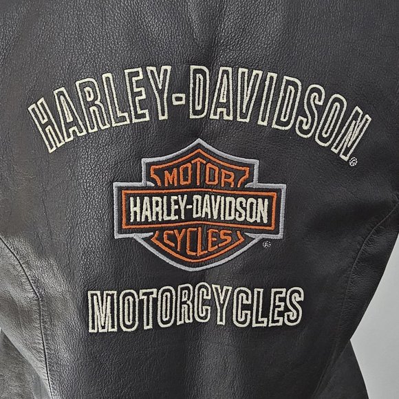 HARLEY DAVIDSON black VEST motorcycle GENUINE LEATHER pockets ZIPPER biker ORANG - Picture 9 of 15